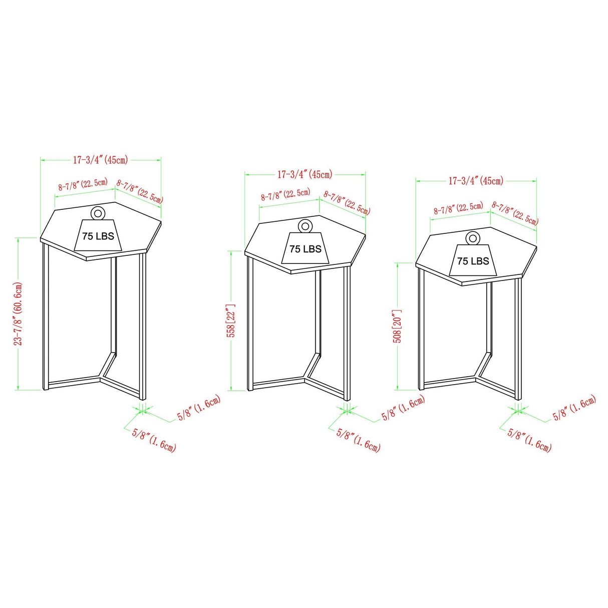 Hexagon Nesting Side End Table Set Living Room Storage Small