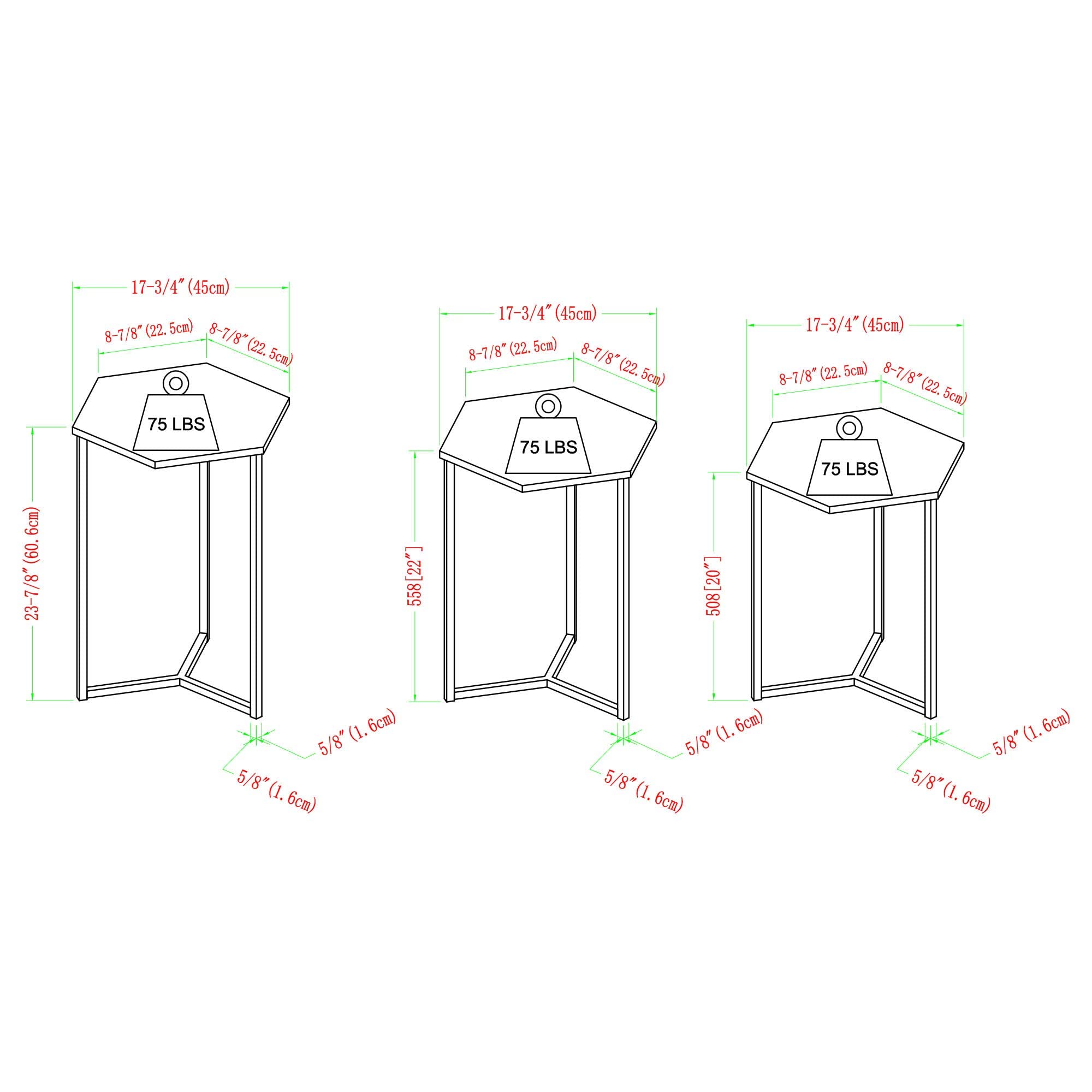 Hexagon Nesting Side End Table Set Living Room Storage Small