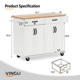 Kitchen Island Cart with Storage on Wheels White Rolling Coffee Bar Trolley