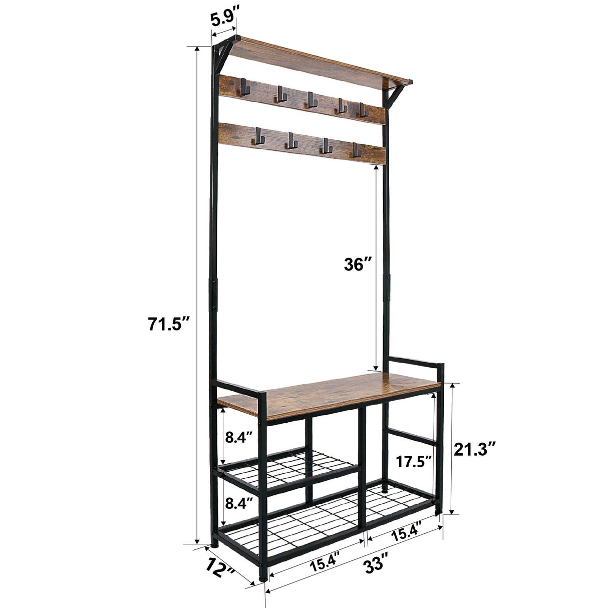 Coat Rack Shoe Bench, Hall Tree Entryway Storage Bench, Wood Furniture