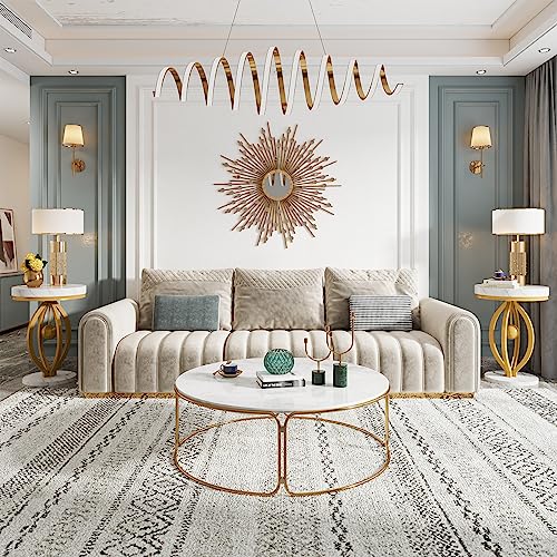 Gold Round End Table, Faux Marble Sofa Side Table, Modern Nightstand with Unique Iron