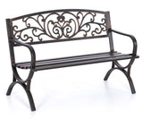 50 Inches Outdoor Garden Bench,Cast Iron Metal Bench with Floral Pattern