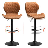 Leather Bar Stools Set of 2 Brown Adjustable Bar Stools