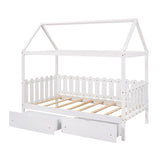 House Bed Twin, Wood House Bed Frame, House Twin Bed with Fence-Shaped