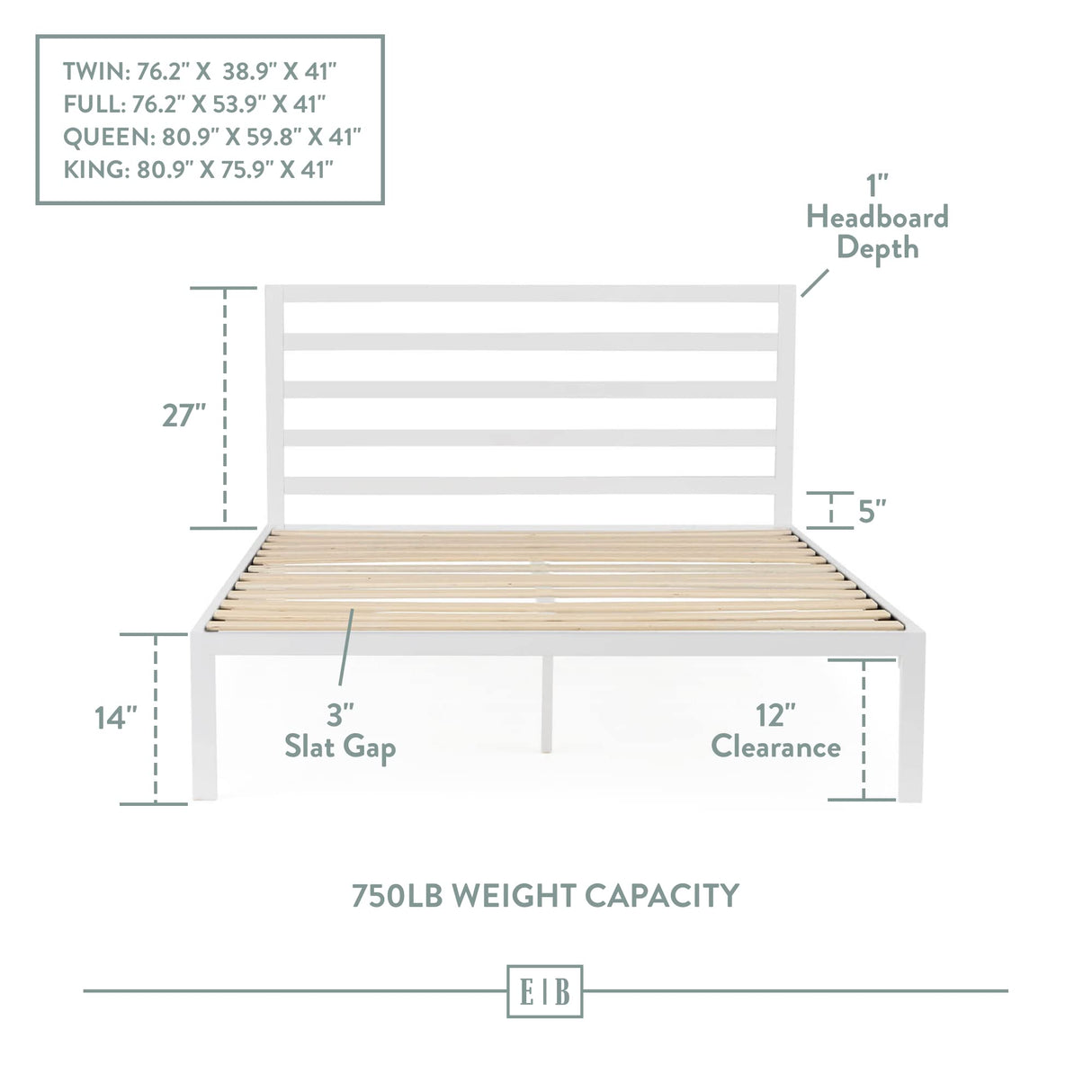 Cassidy Metal Platform Bed Frame with Metal Headboard - Box Spring Not Required