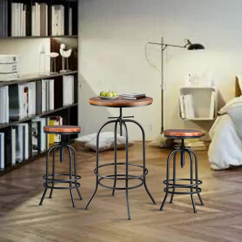 Industrial Bar Table-37.4 Inch-45.3 Inch Tall-Swivel Adjustable Bar Height Bistro Pub Table