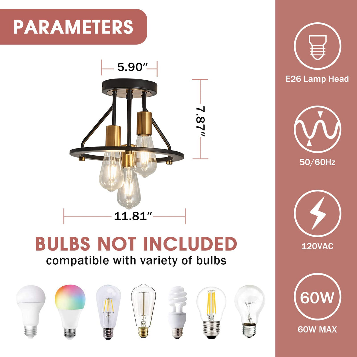 Industrial Semi Flush Mount Ceiling Light Fixture 3