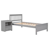 Twin Size Platform Bed with a Nightstand, Wooden Twin Bed Frame with Headboard