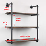 Industrial Floating Shelves Wall Mount,30in Rustic Pipe Wall Shelf,3-Tiers Wall Mount