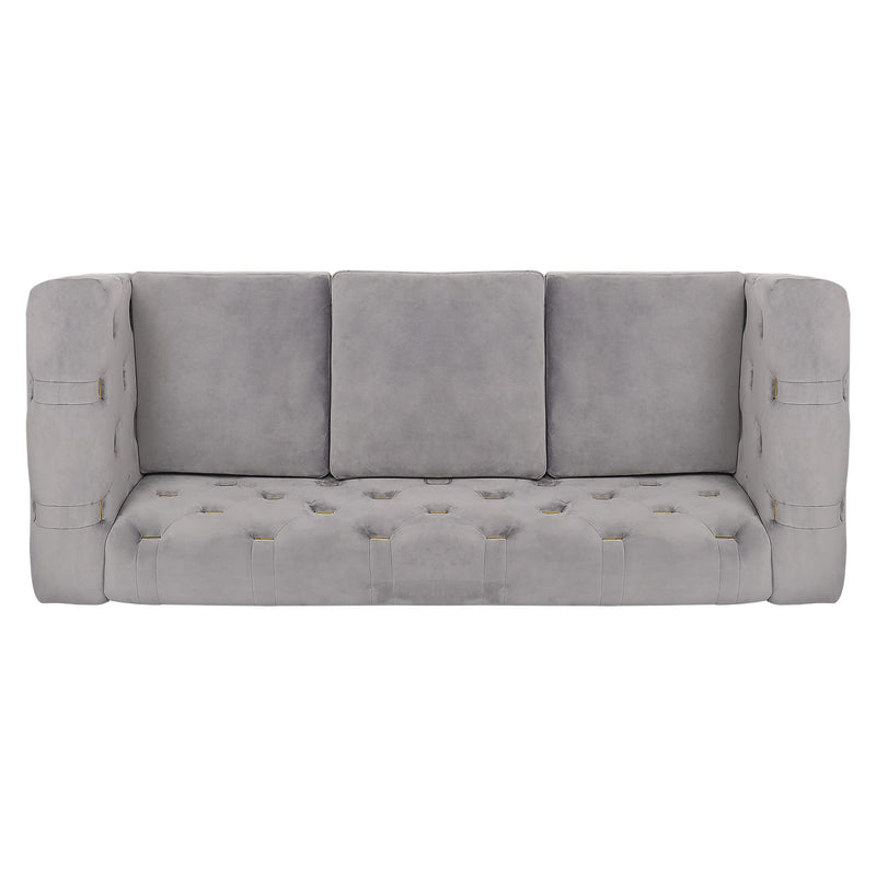 Chesterfield Loveseat, Modern 2 Seater Accent Sofa Velvet Couch with Square Arms