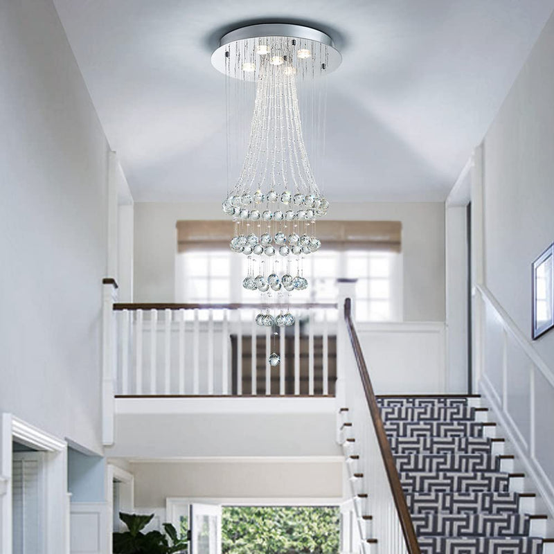 5-Lights Modern Chandelier Lighting,Crystal Chandelier with Spiral Raindrop