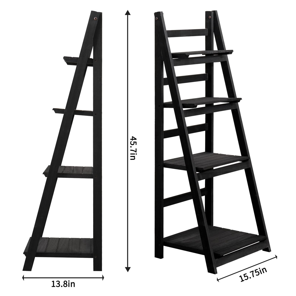 Ladder Shelf, 4-Tier Bookshelf, Black Shelves, Storage Rack Plant Stand