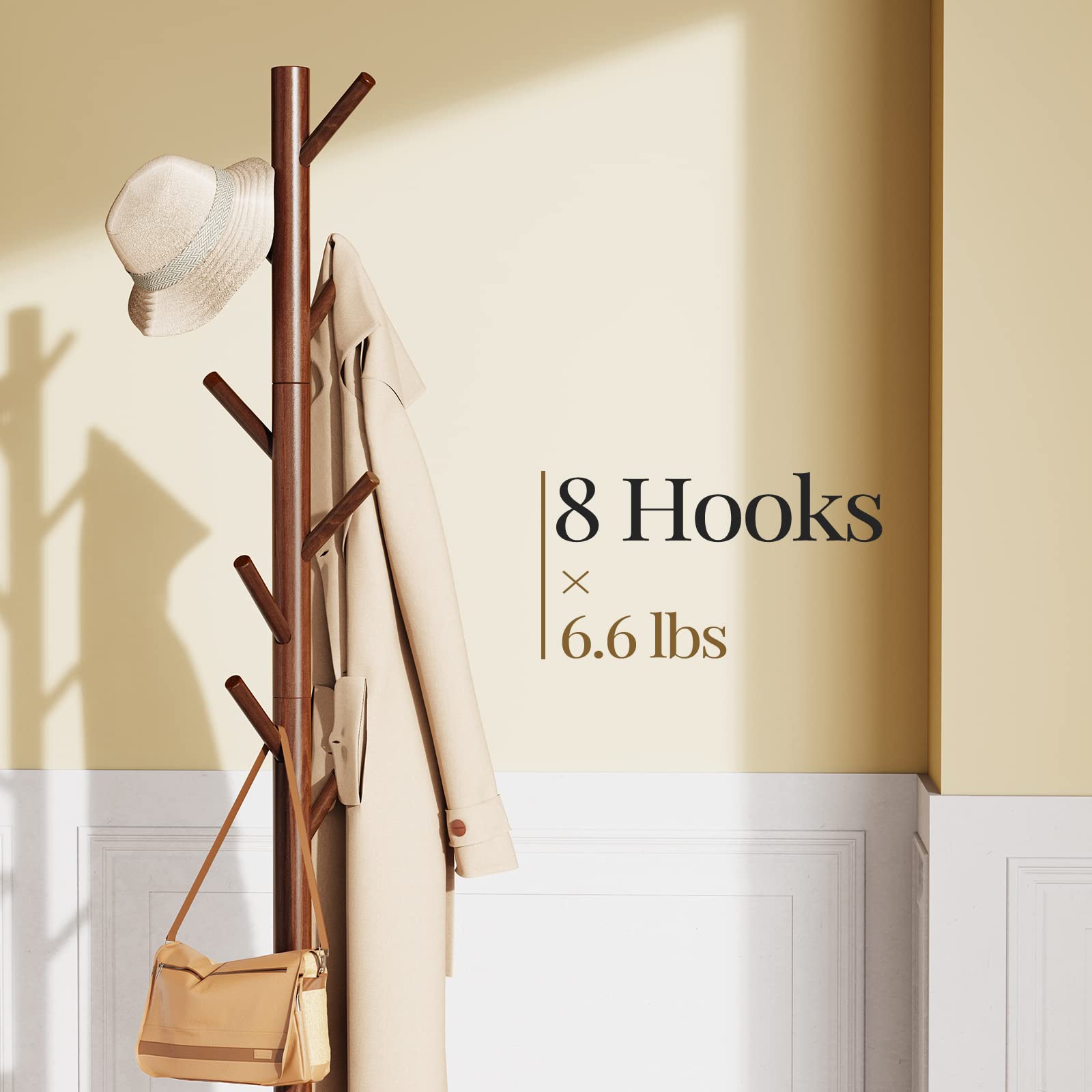 Coat Rack, Coat Rack Freestanding with 3 Adjustable Coat Tree and 8 Hooks
