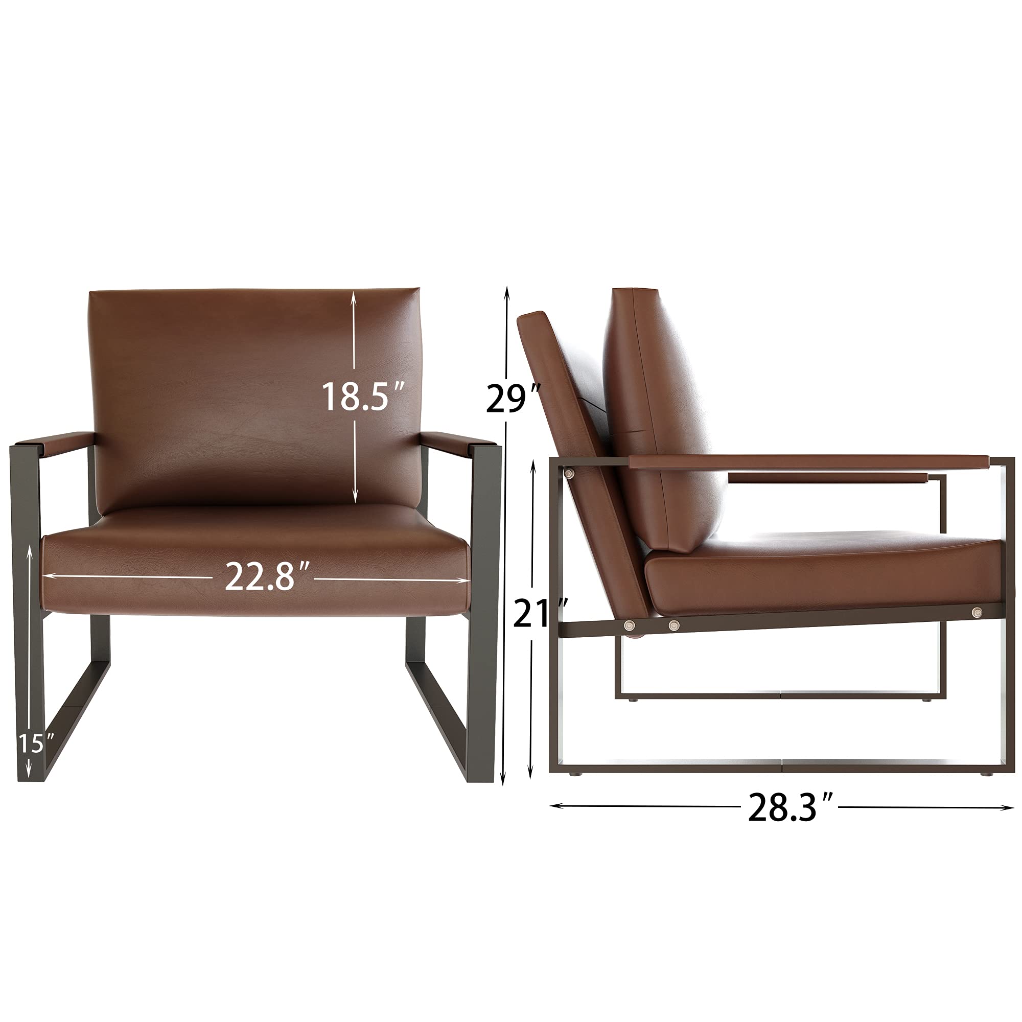 Modern PU Leather Accent Chair Arm Chair with Extra-Thick Padded Backrest