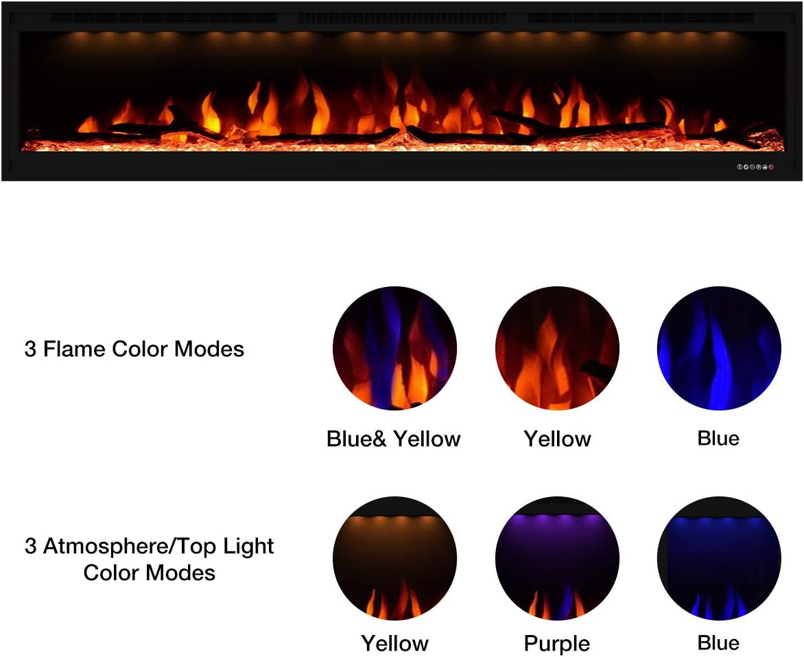 Electric Fireplace 74 Inches Fireplace Recessed