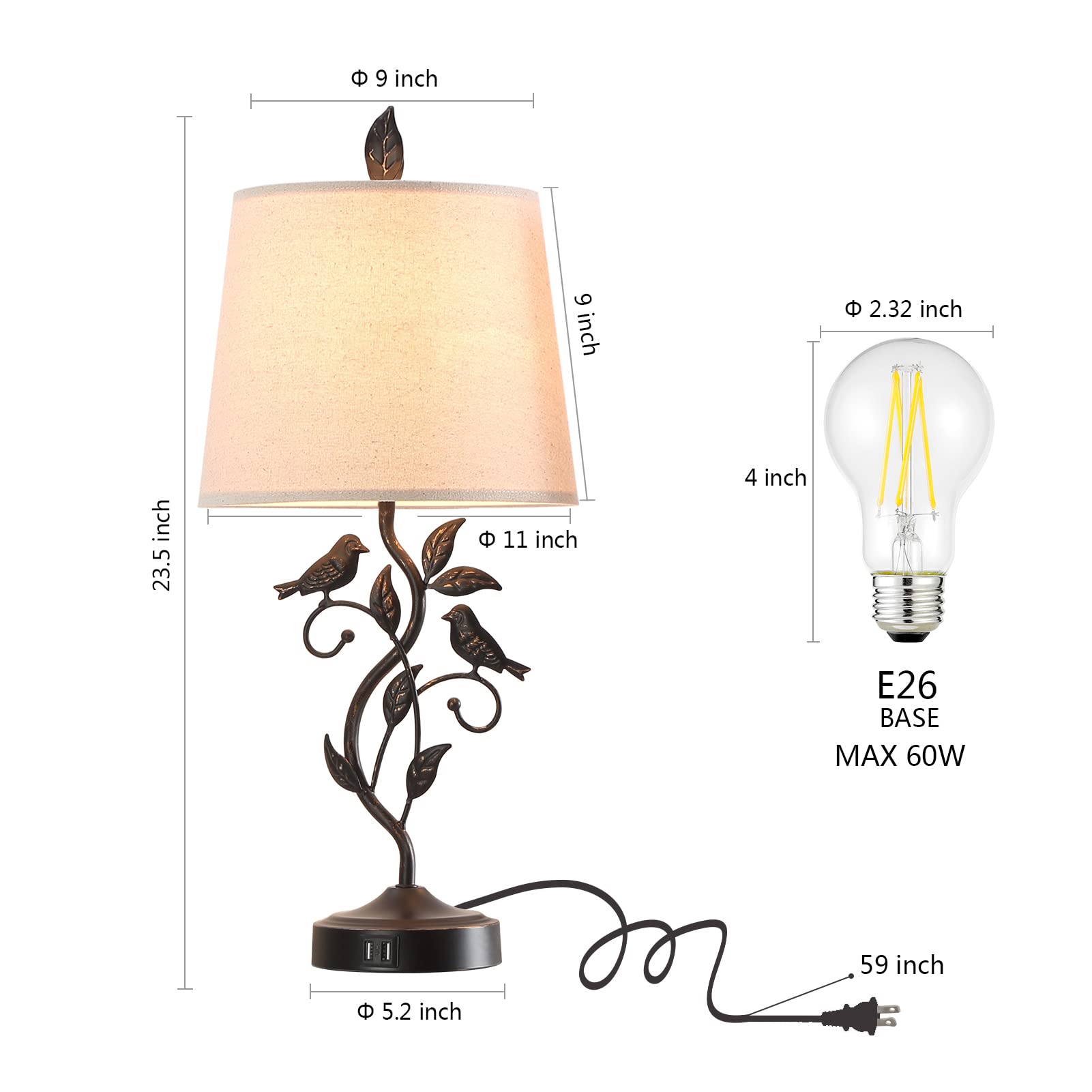 Set of 2 Touch Control Living Room Table Lamps