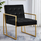 Modern Black Velvet Button Tufted Accent Chair