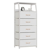 White Dresser with 5 Drawers, Vertical Storage Tower Fabric Dresser for Bedroom