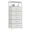 White Dresser with 5 Drawers, Vertical Storage Tower Fabric Dresser for Bedroom