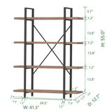 Industrial 4 Tier Bookshelf, Modern Metal and Wood