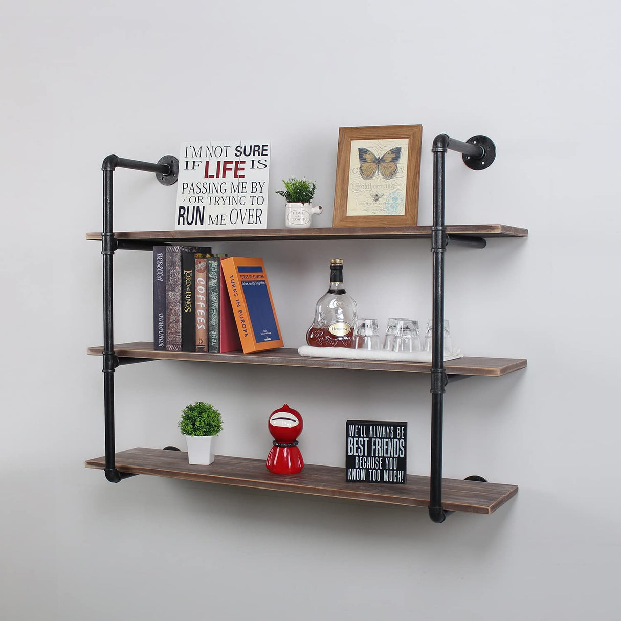 Industrial Pipe Shelving Wall Mounted,48in Rustic Metal Floating Shelves