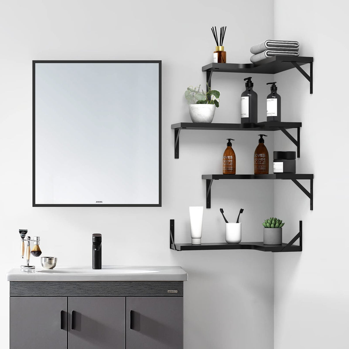 Floating Corner Shelves for Wall Décor Storage