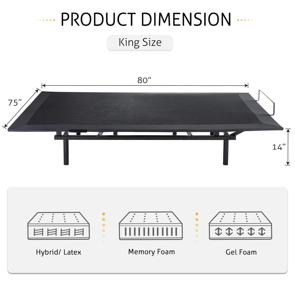 Electric Adjustable Bed Base, Ergonomic Basic King Size Bed Frame with Upgraded Motors