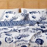 Full / Queen Coastal Quilt Bedding Set, Summer Coastal Quilt with Shams