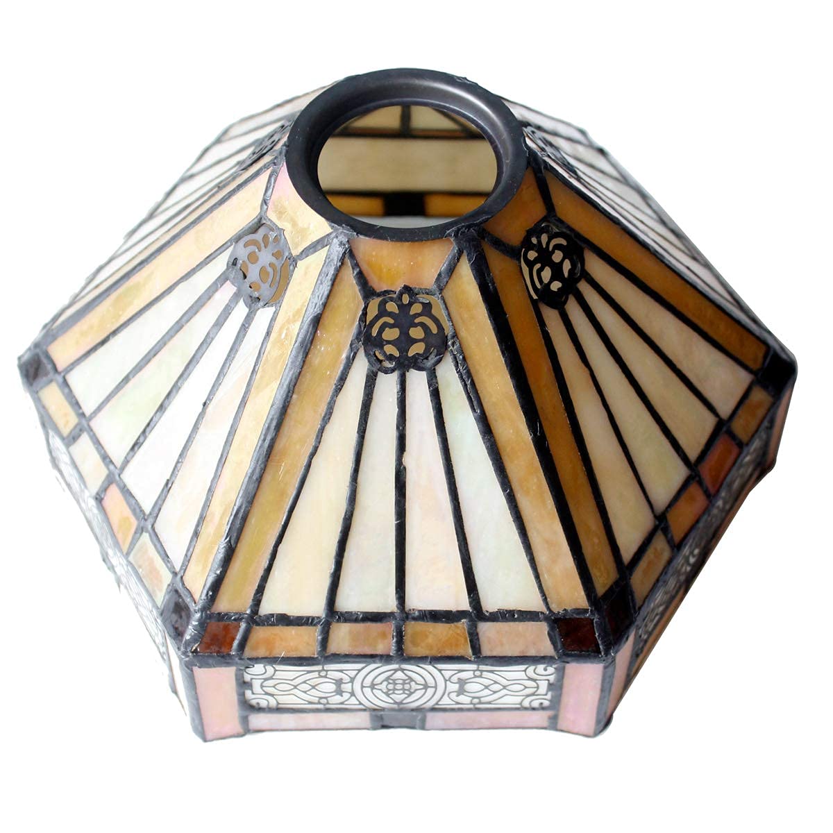 Tiffany Lamp Stained Glass Table Lamp Yellow Hexagon Mission Bedside