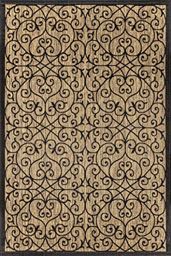 Y Madrid Vintage Filigree Textured Weave Indoor/Outdoor Black/Khaki