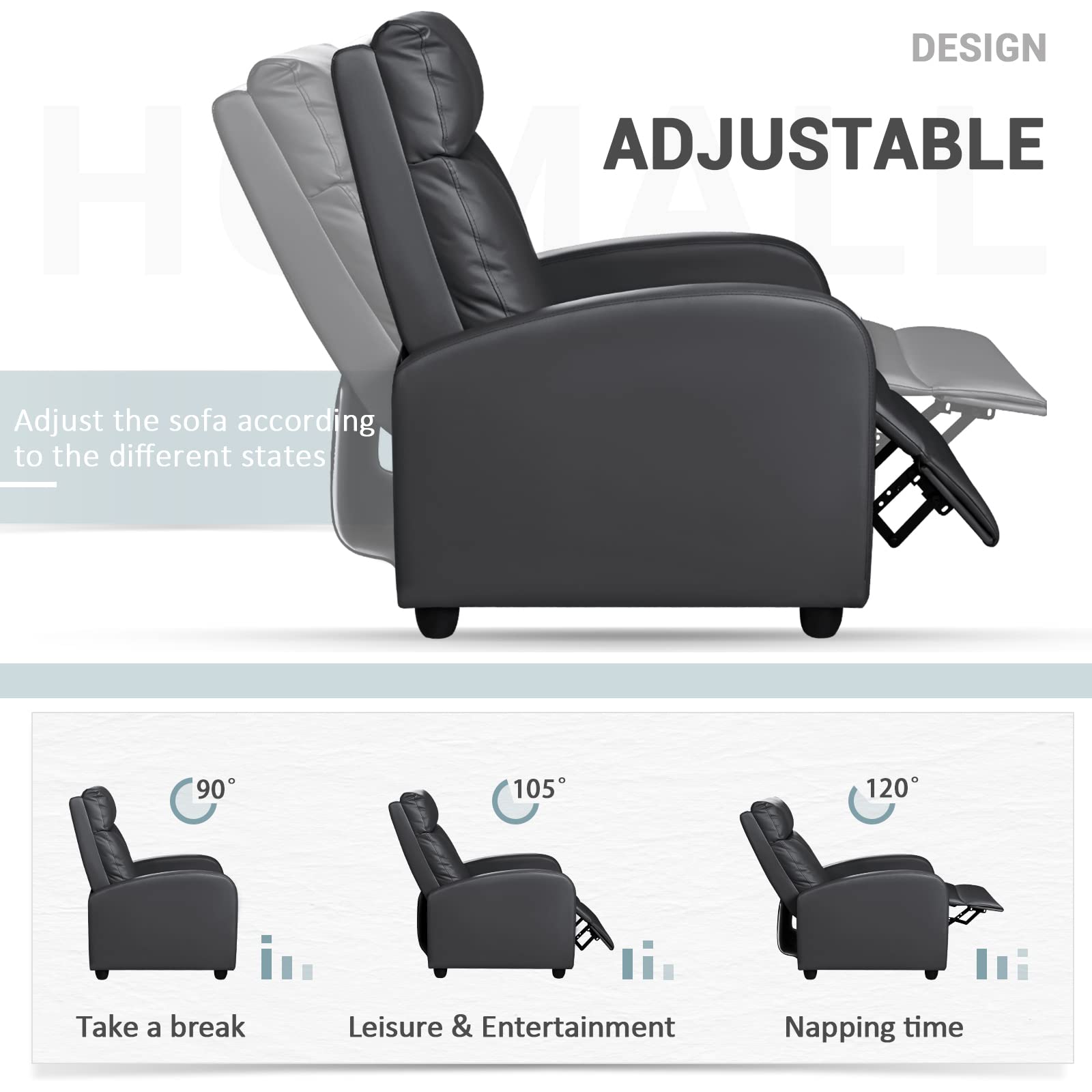 Recliner Chair Padded Seat Pu Leather for Living Room Single Sofa
