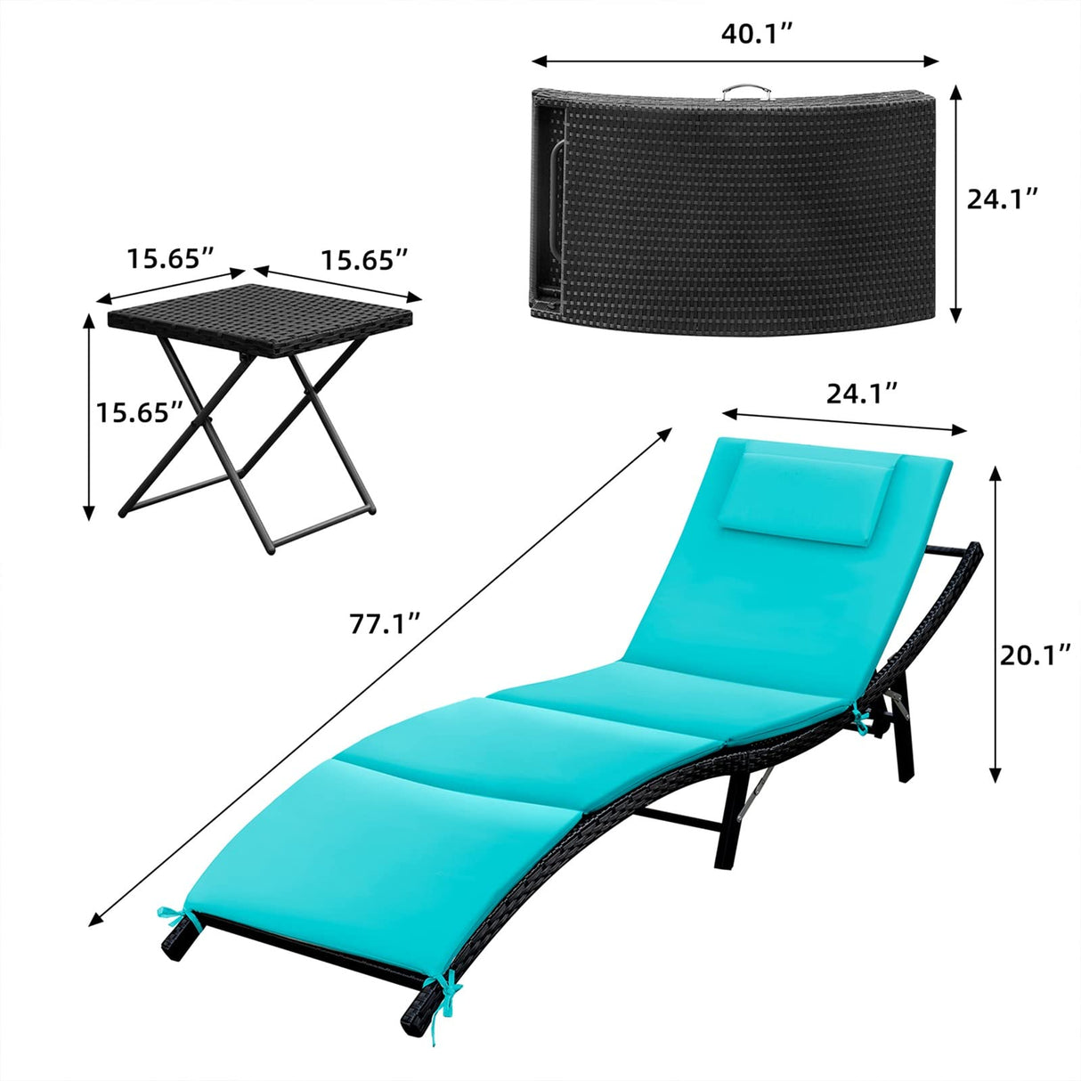 Lounge Chairs for Outside 3 Pieces Patio Adjustable Chaise Lounge