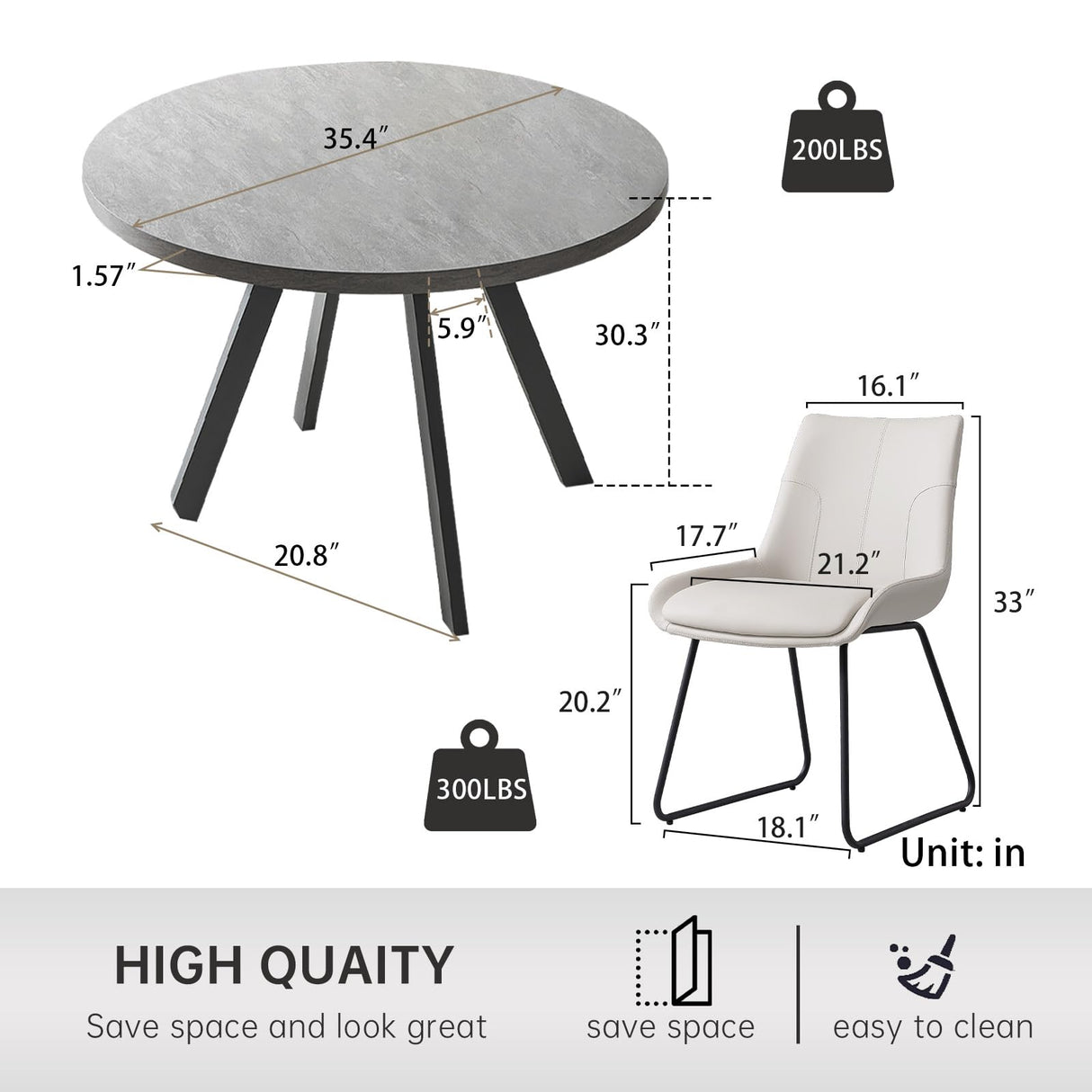 Round Dining Table and Chairs for 4