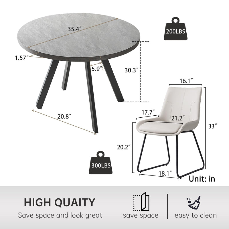 Round Dining Table and Chairs for 4, 5 Pieces MDF Table and PU Chairs Set
