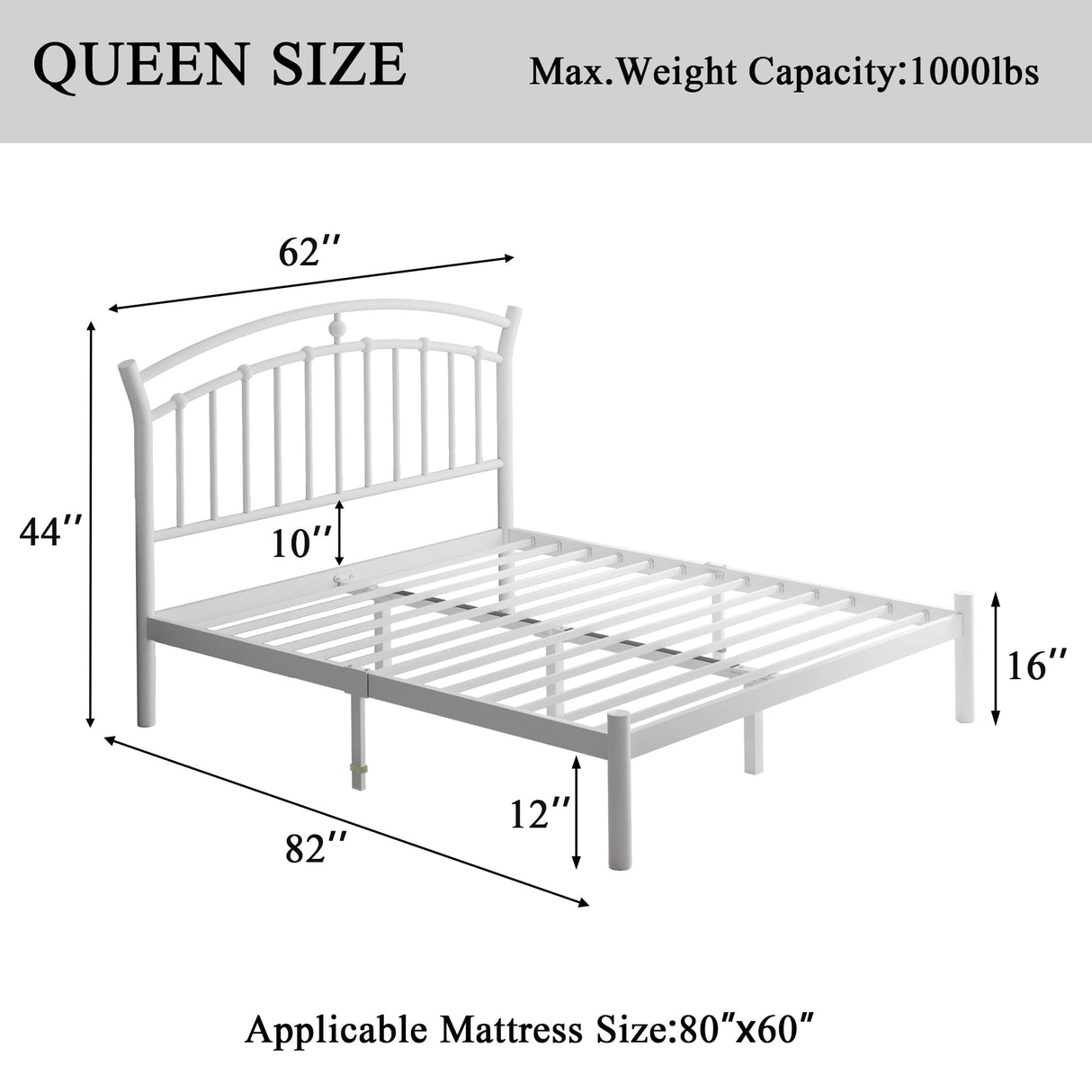 Queen Size Metal Platform Bed Frame with Modern Iron-Art Headboard/Heavy Duty