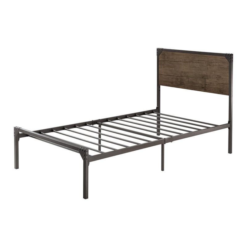 Twin Size Bed Frame with Wood Headboard, Metal Platform Bed Frame with Storage