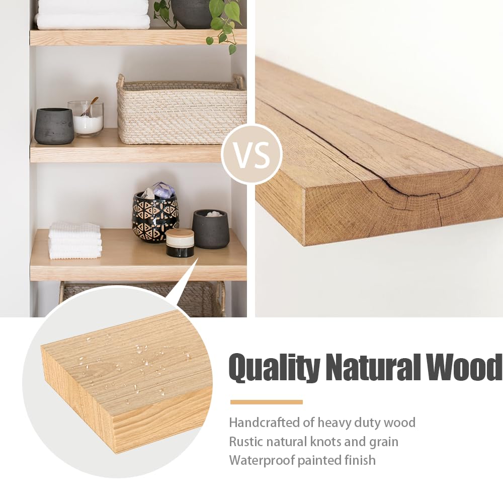 Floating Shelves for Wall, Natural Wood Shelf Decor for Bathroom Kitchen Bedroom