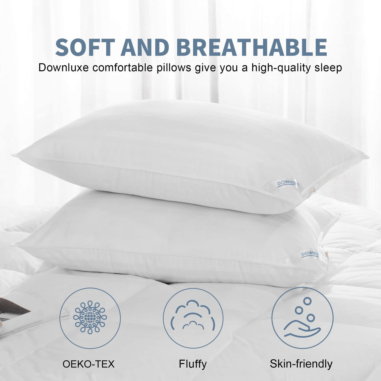 Down Alternative Pillows Standard Size Set of 2 - Hotel Collection Soft Bed Pillows