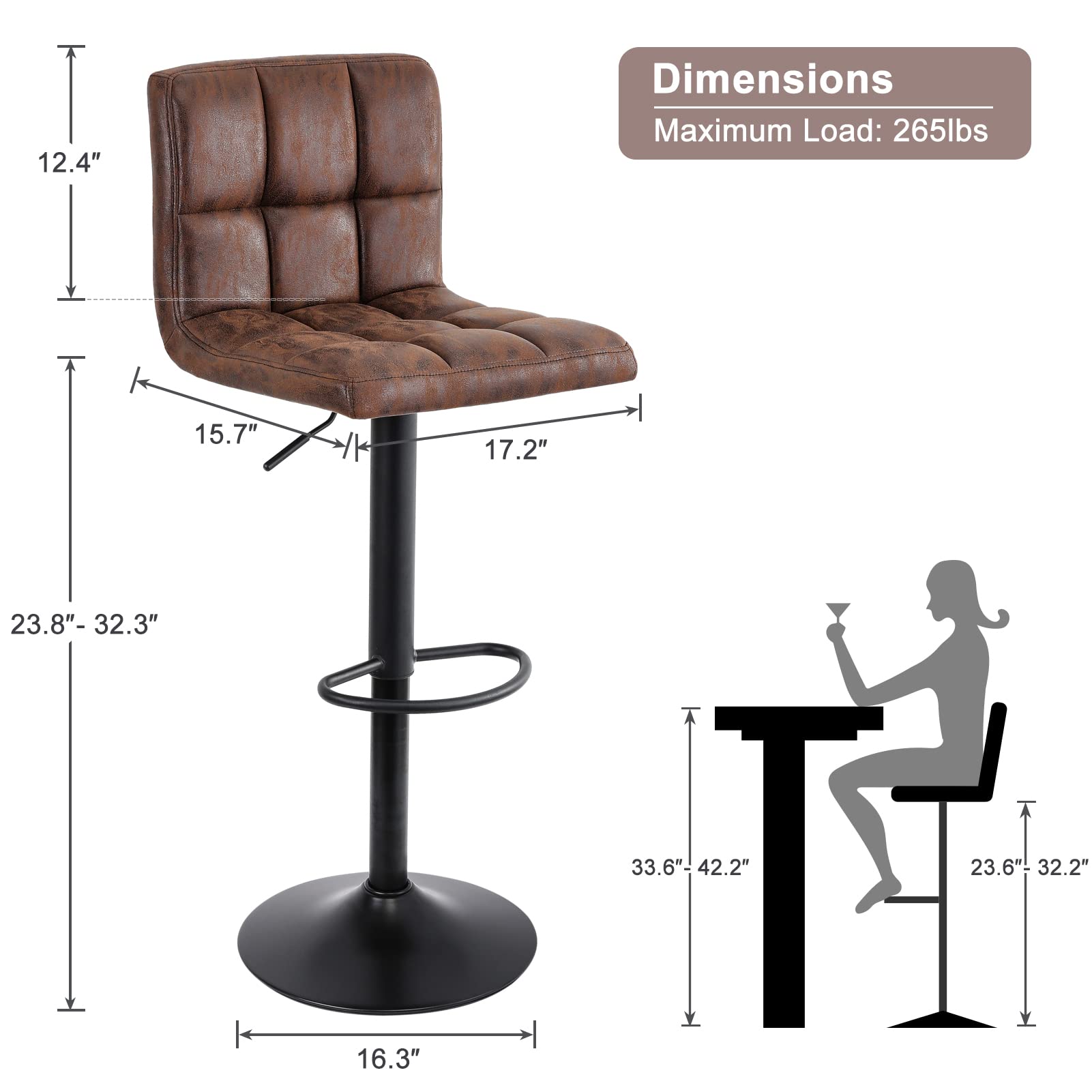 Bar Stools Set of 2-360° Swivel Barstools with Back