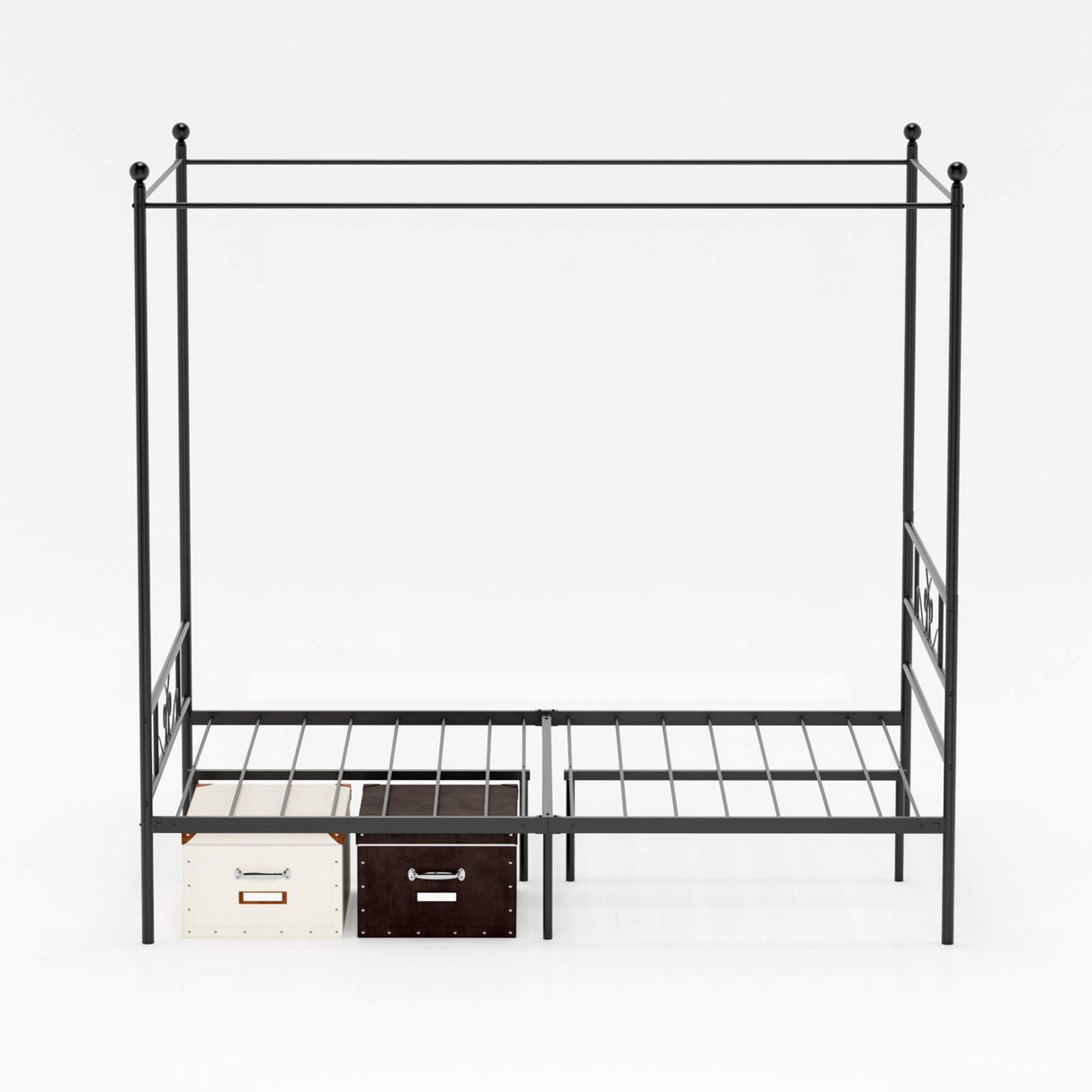 Metal Framed Canopy Four Poster Platform Bed Frame with Bed Storage Platform Bed