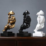 Thinker Statue, Silence is Gold Abstract Art Figurine, Modern Home