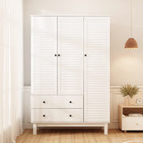 3 Shutter Door Wardorbe Closet with Drawers & Shelves, Armoire Wardrobe Closet with Hanging Rod