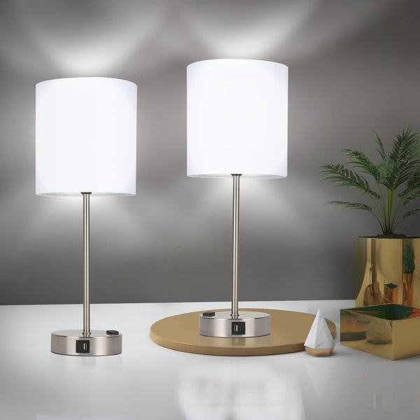 Bedside Lamps Set 2, 3 Way Full Dimming lamp with USB Ports