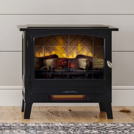 Electric Fireplace Stove Heater in Black Provides Supplemental Zone Heat