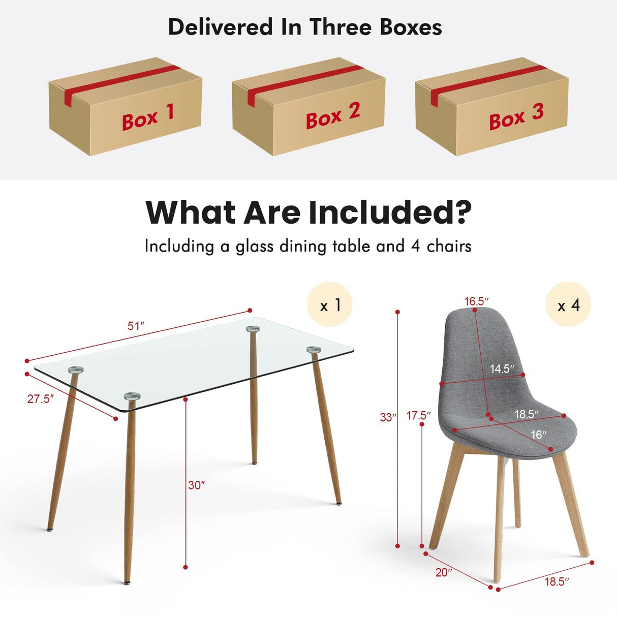 5 Pieces Dining Room Table Set, Modern Table & Chair Set