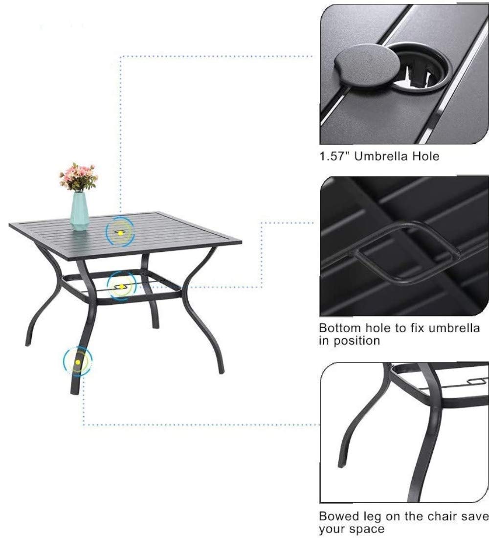 37" Metal Steel Slat Patio Dining Table Square Backyard Bistro Table