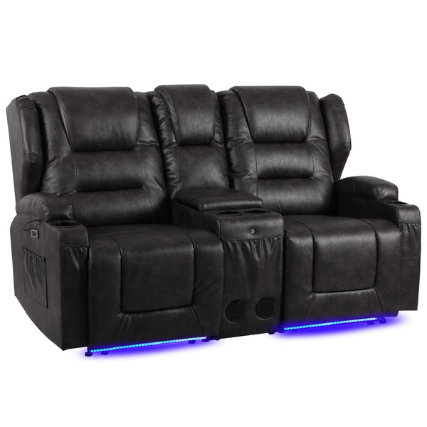 Electric Home Theater Seating- Power Recline Chair Loveseat RV Sofa with Console, 67" Double Recliner 2-Seater RV Couch