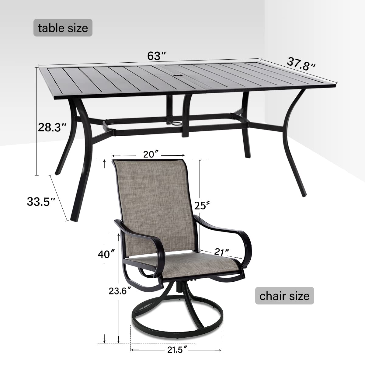 7 Pieces Outdoor Patio Dining Set for 6 Patio Dining Swivel Chairs