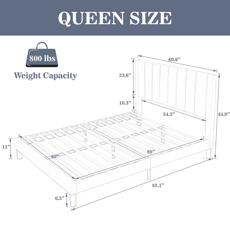 Queen Bed Frame/Velvet Upholstered Bed Frame with Vertical Channel Tufted Headboard
