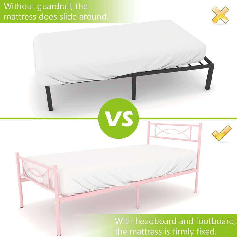 Pink Twin Bed Frame for Girls, Mattress Foundation Support with Headboard